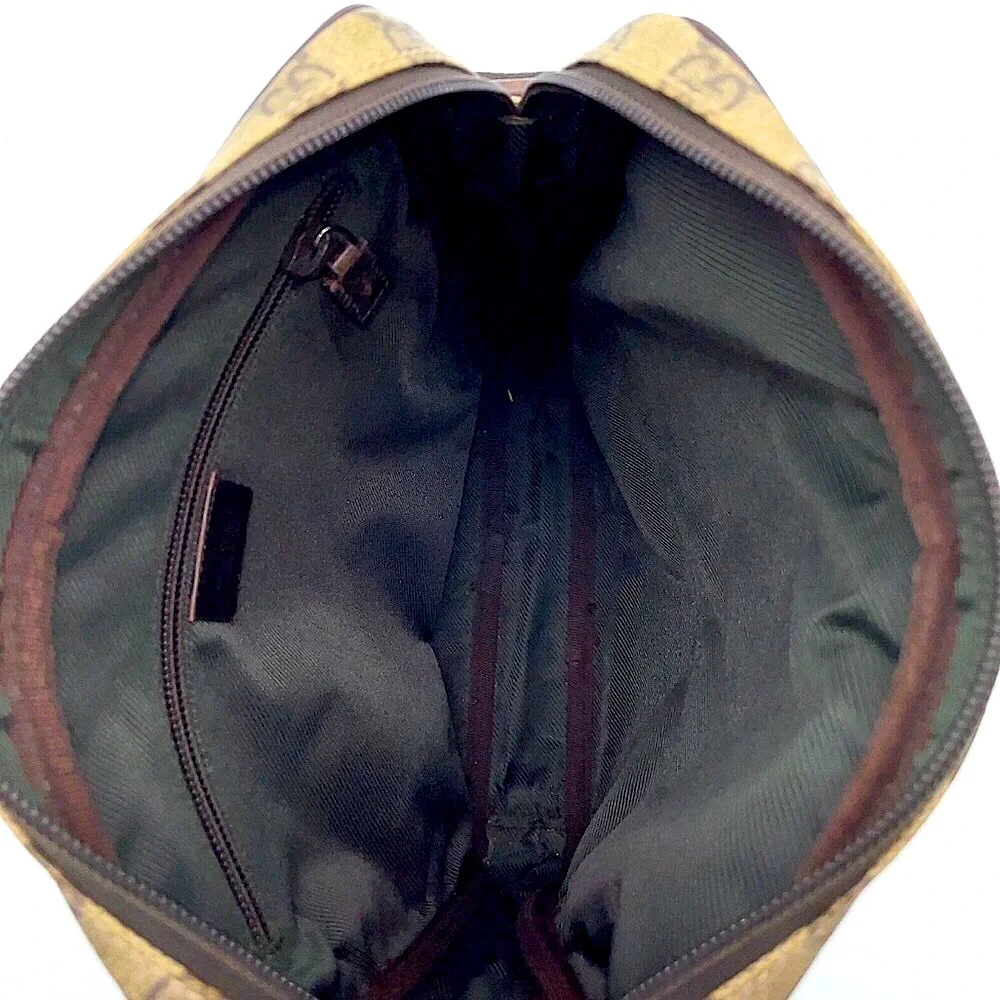 GUCCI GG Monogram Beige Coated Canvas and Dark Brown Leather Messenger Bag